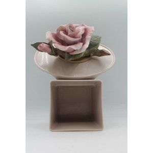 Vintage Teleflora Porcelain Pink Rose On Box Figurine Figural